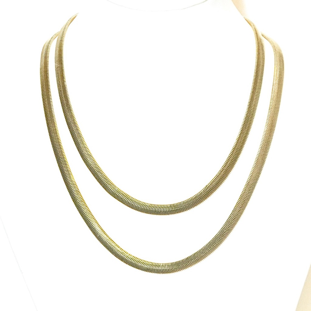 34” Gold Tone Sleek Herringbone Necklace